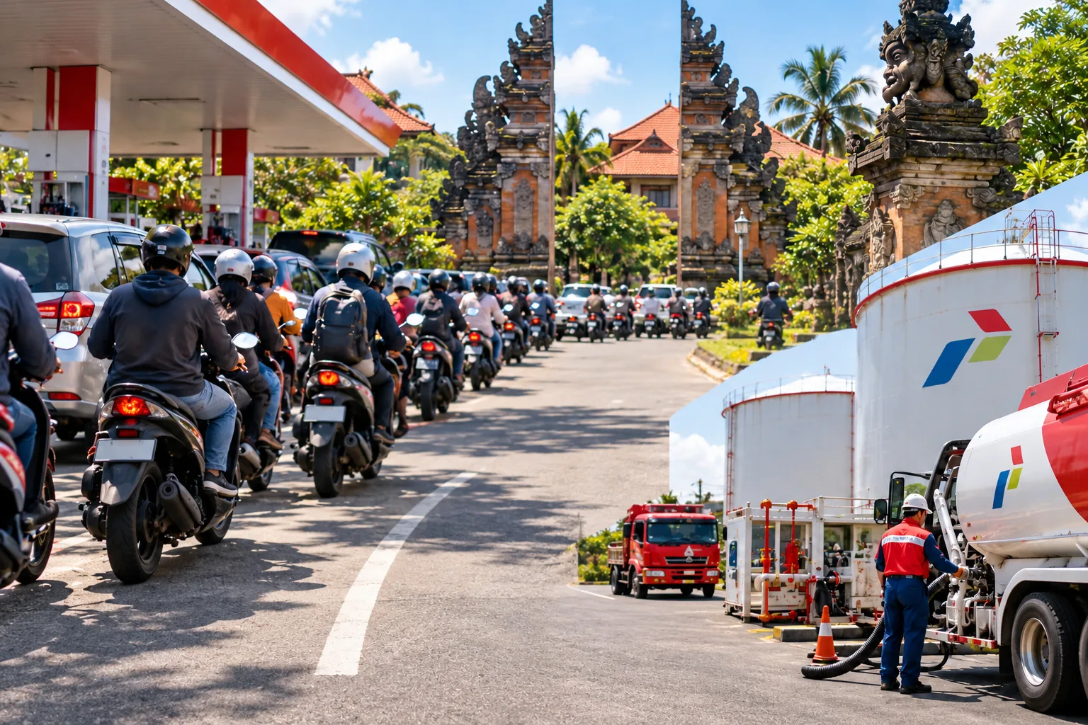 Ilustrasi antrean kendaraan di SPBU