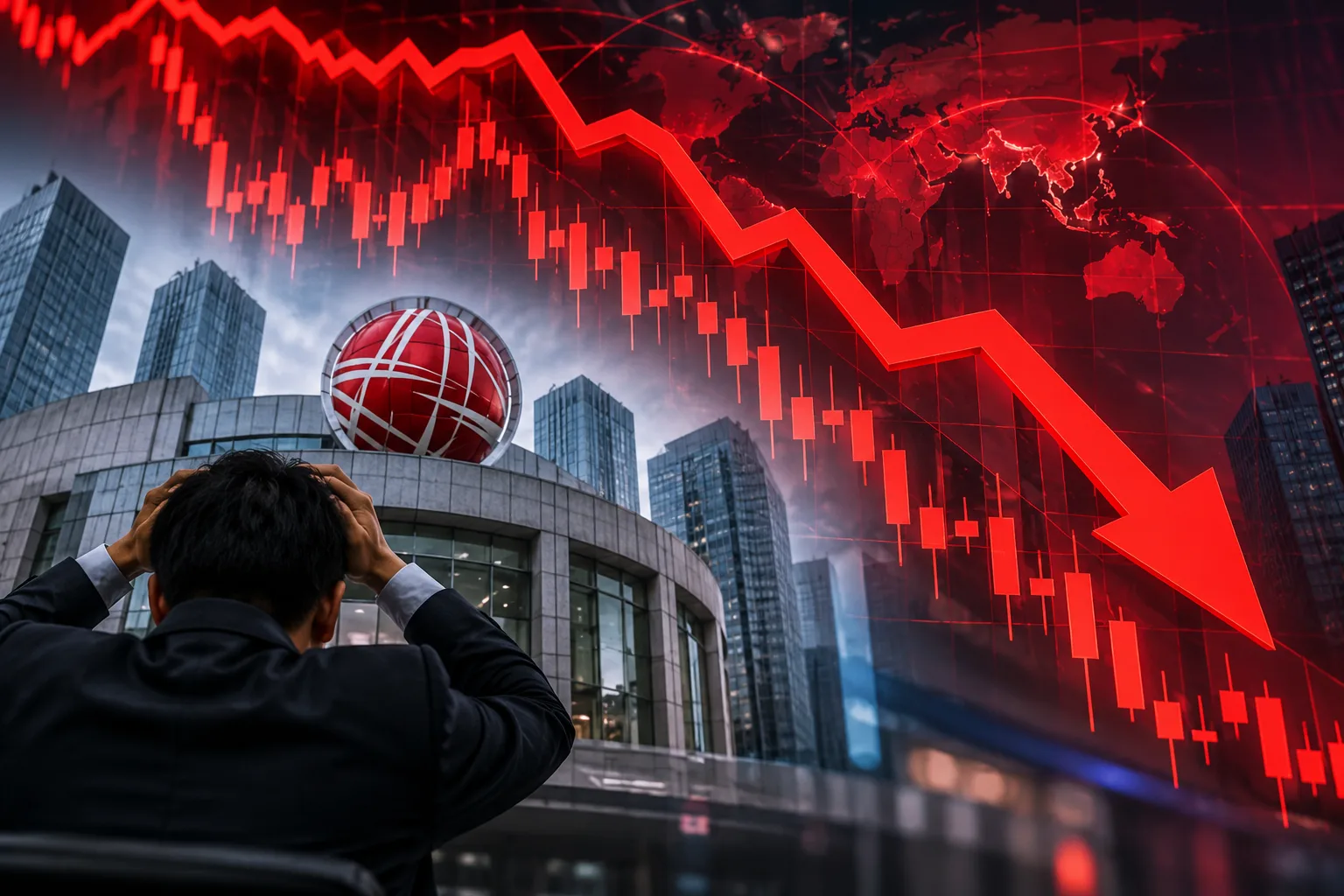 Ilustrasi layar bursa saham merah